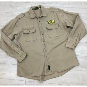 John Deere Vintage Khaki Long Sleeve Button Up Casual Work Chore Shirt Men’s XL